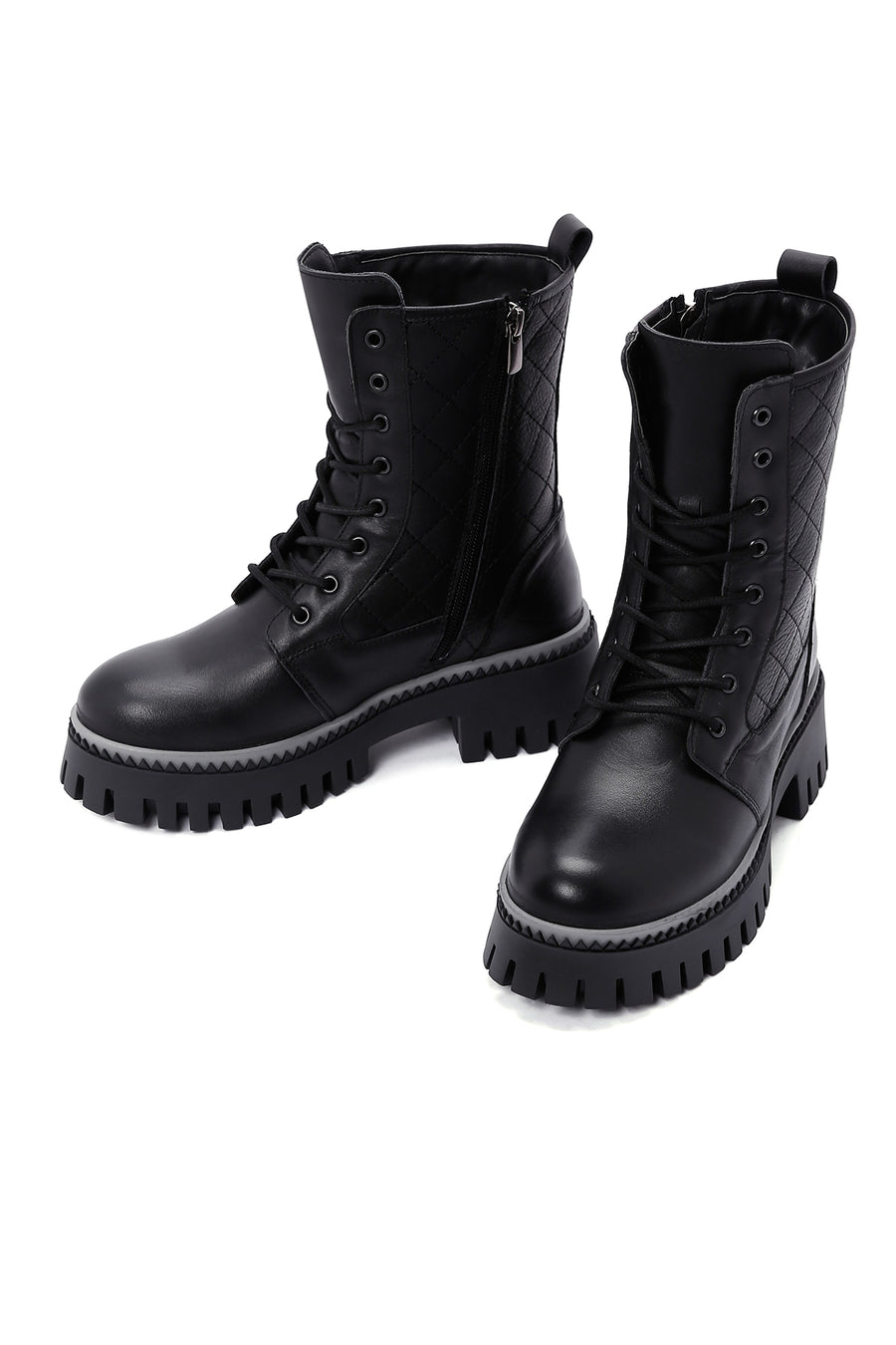 Women's Black Thick Soled Leather Boots