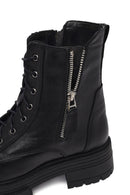 Woman Black Zippered Thick Sole Leather Postal Boots | Derimod