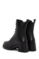 Women's Black Zippered Thick Heeled Leather Boots | Derimod