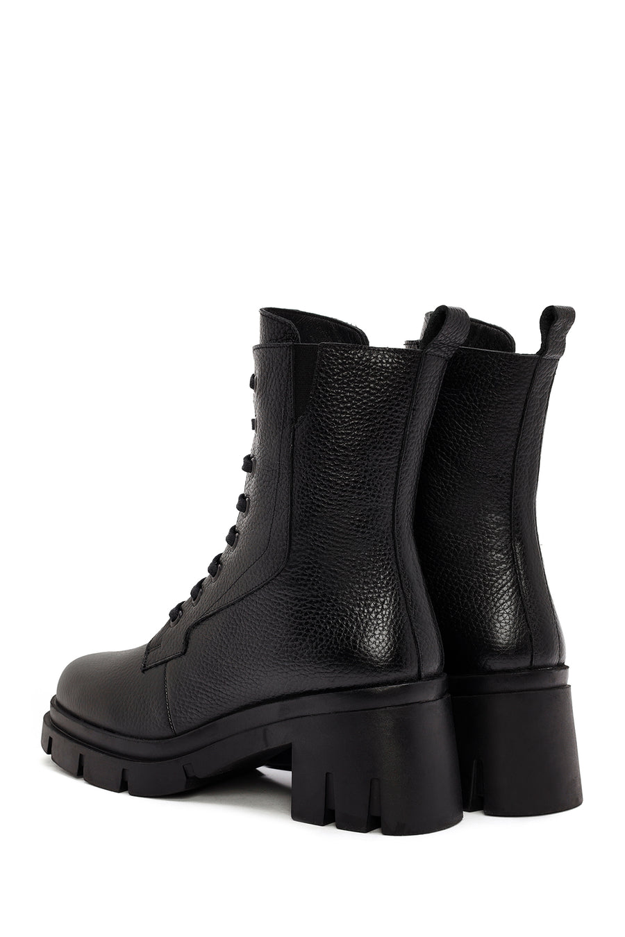 Women's Black Zippered Thick Heeled Leather Boots