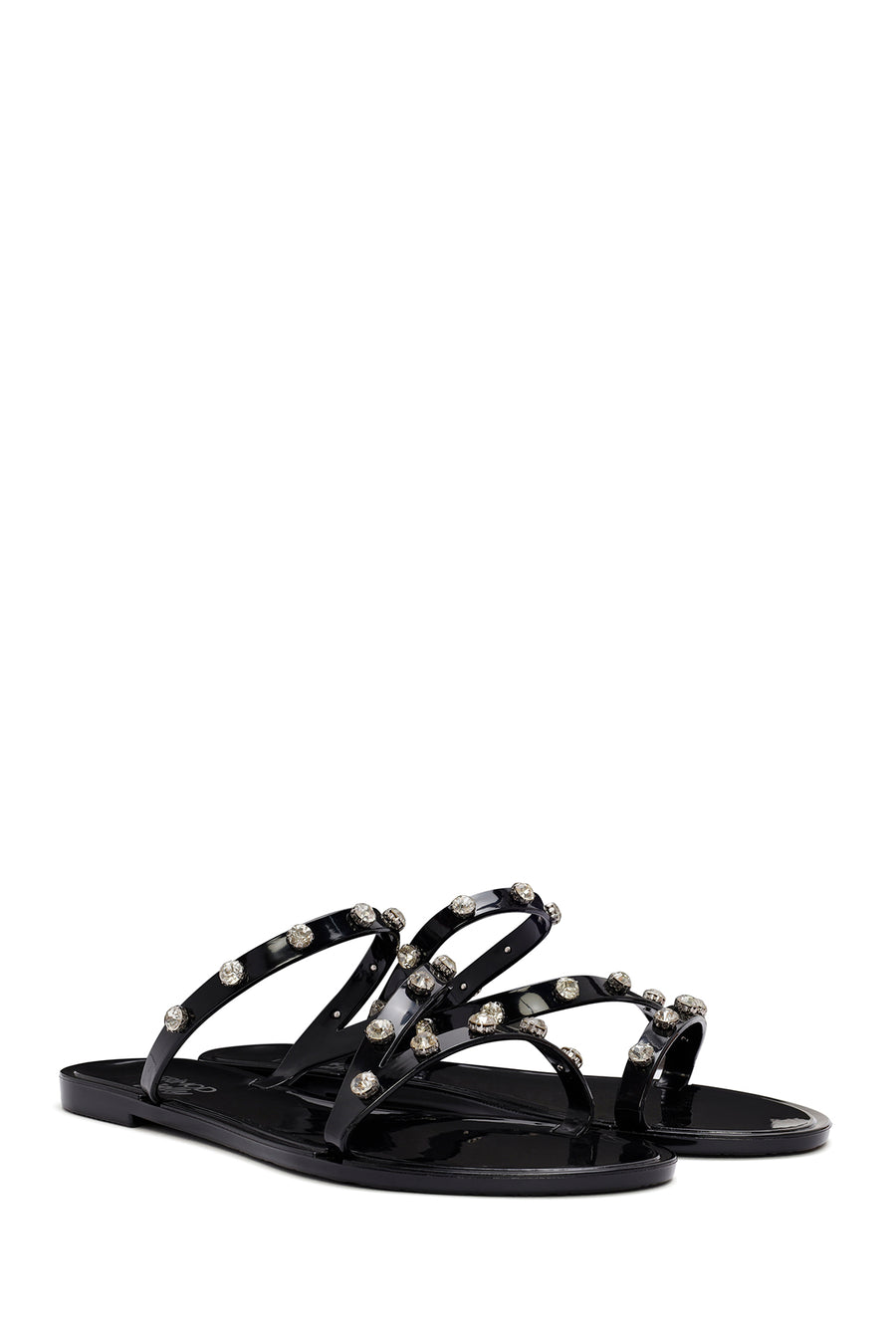 Women's Black Jelly Stone-Embellished Slippers