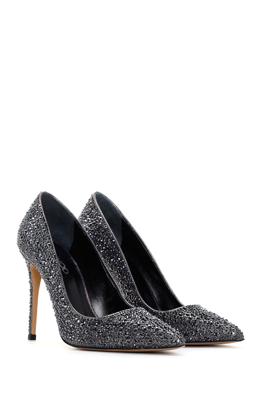 Women's Anthracite Leather Thin High Heel Stiletto