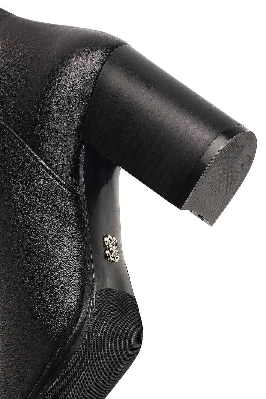 Woman Black Zip Closure Thick-Heeled Leather Boots