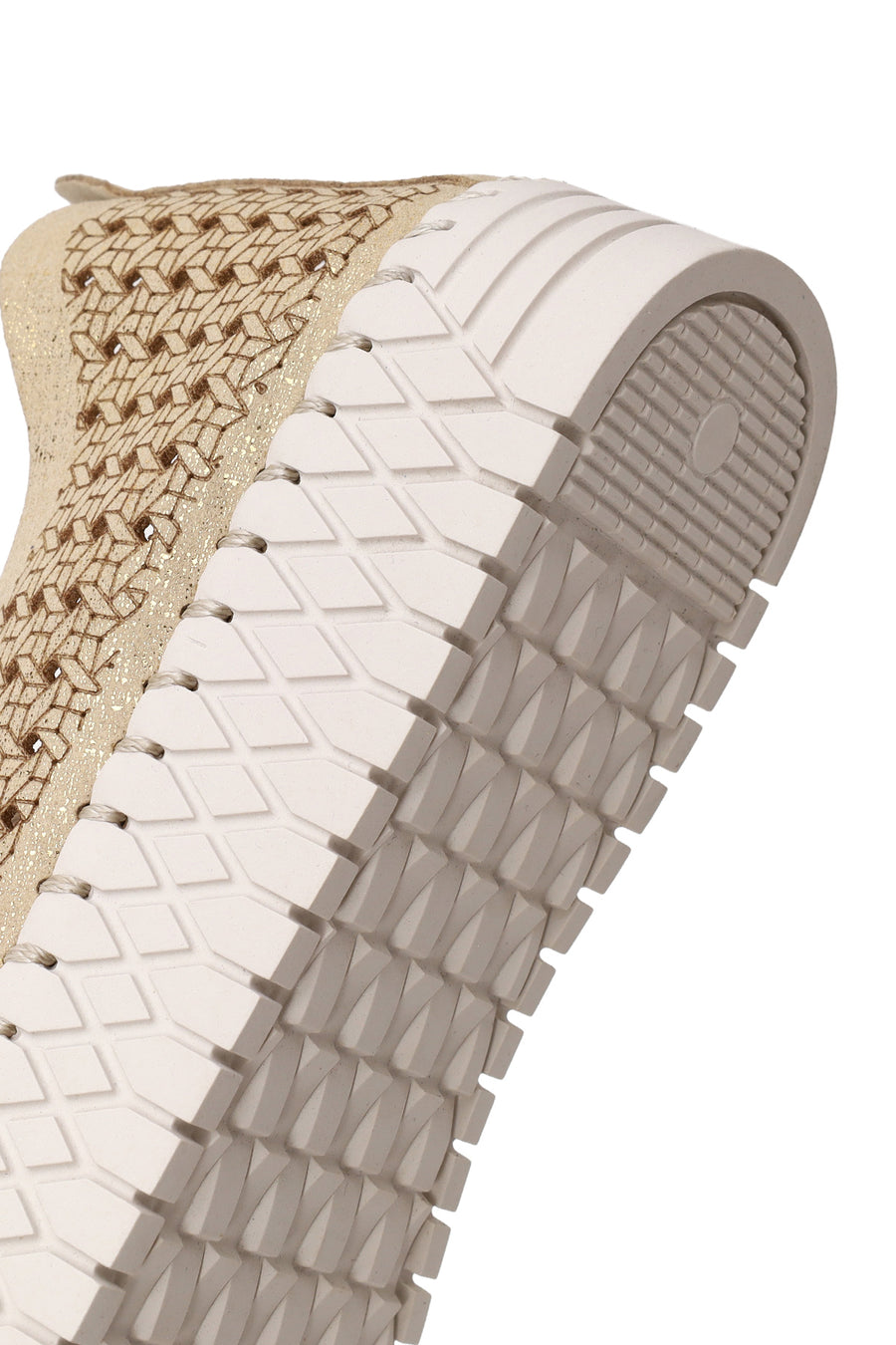 Woman Gold Lace-Up Chunky Sole Glitter Fabric Casual Shoes