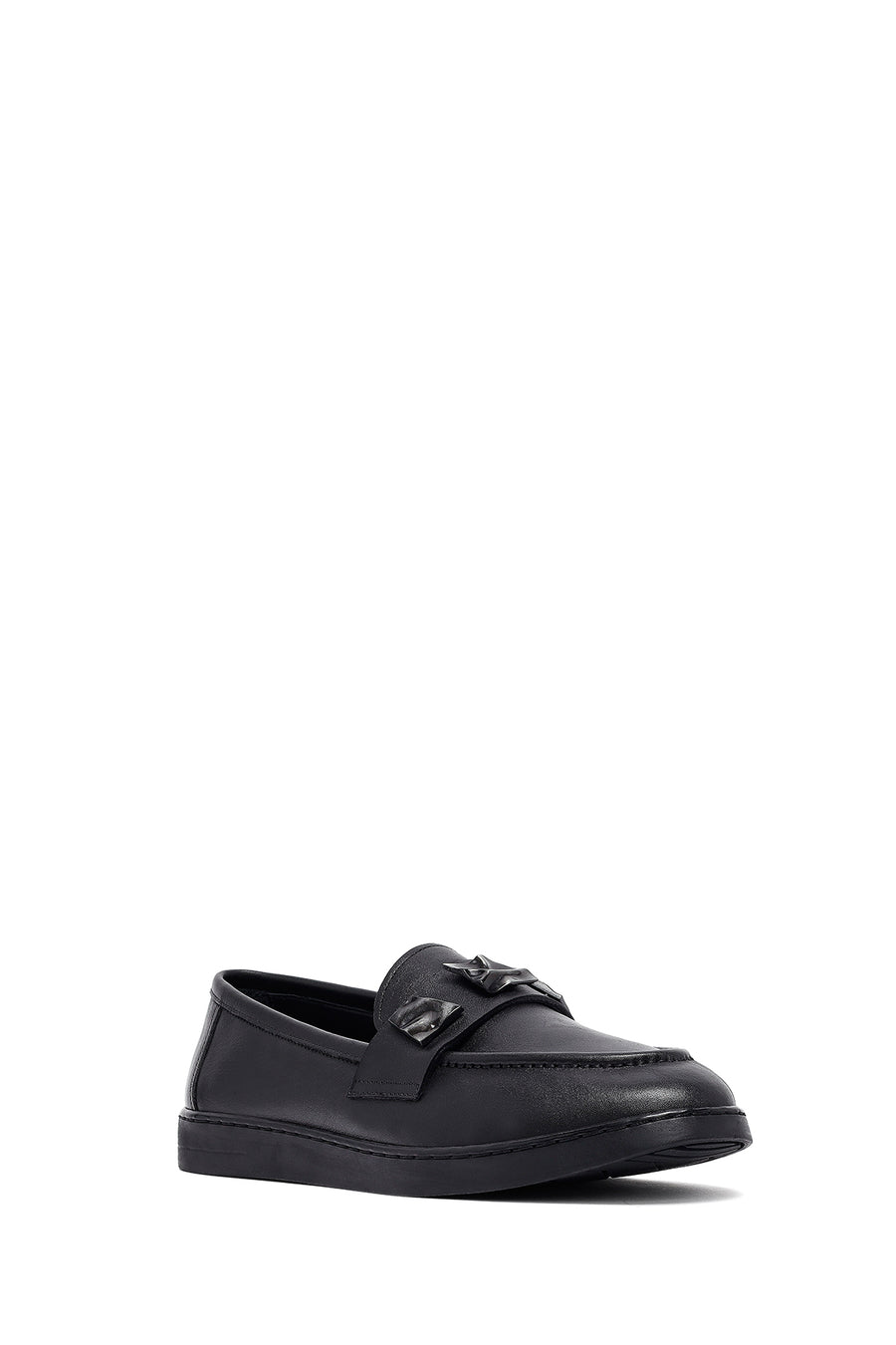 Woman Black Buckle Leather Loafer