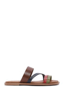 Women's Multicolored Knitted Detailed Leather Slippers | Derimod