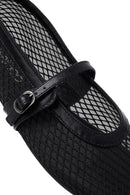 Woman Black Netted Buckled Ballerinas | Derimod
