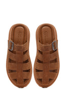 Women's Brown Thick Soled Suede Leather Slippers | Derimod