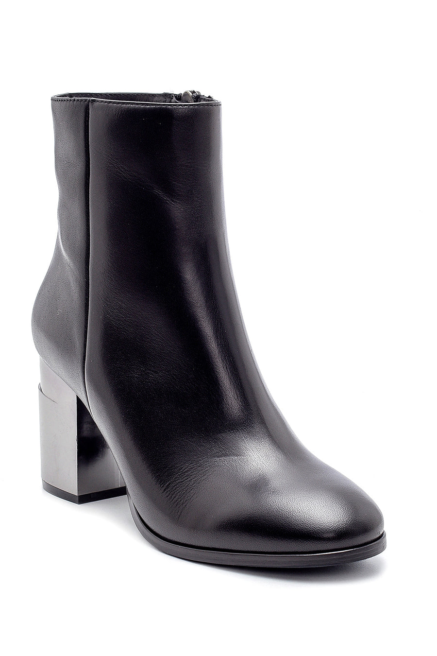 Women's Leather Heel Detailed Boots