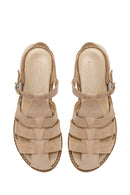 Woman Cream Buckled Ankle Suede Sandal | Derimod