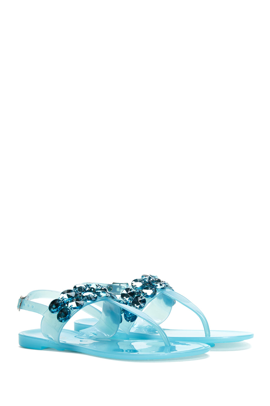 Women's Blue Jelly Transparent Stone Flip Flops Sandals