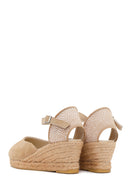 Women's Mink Ankle Strap Wedge Heel Suede Leather Espadrille Sandals | Derimod