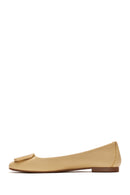 Women's Yellow Leather Buckle Ballerinas | Derimod