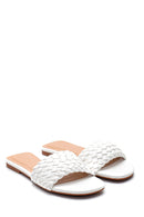 Women's White Braided Casual Flat Slippers | Derimod
