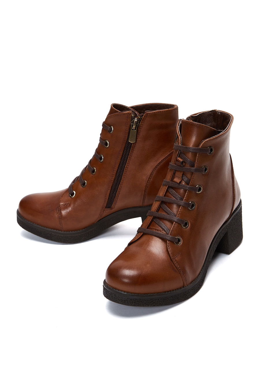 Women's Tan Leather Heeled Boots