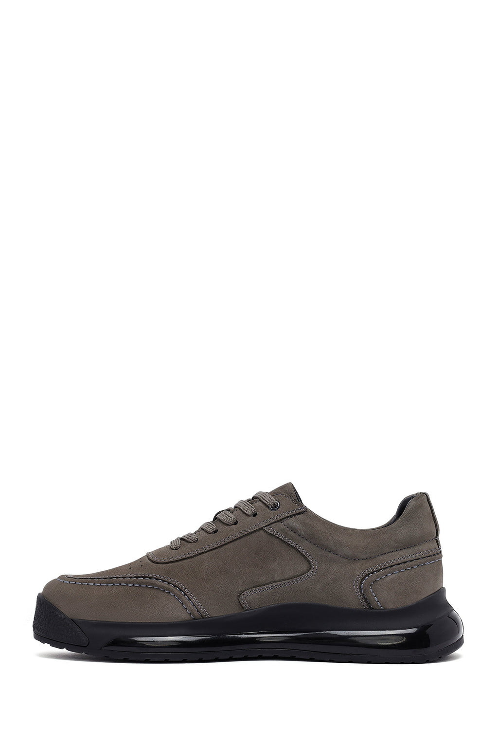 Erkek Gri Bağcıklı Nubuk Deri Sneaker