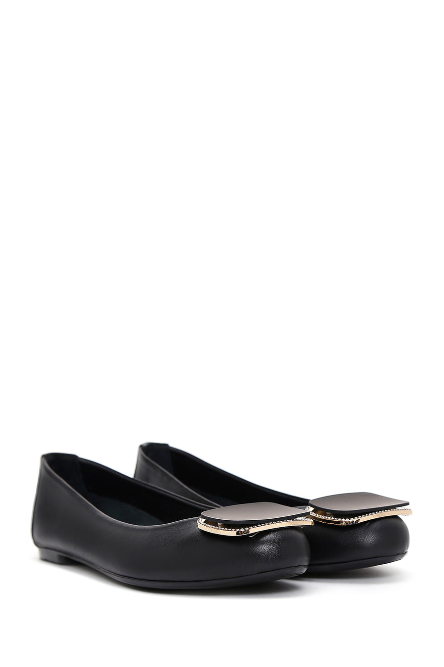 Women's Black Leather Ballerinas