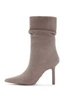 Women's Mink Thin Heeled Suede Leather Boots | Derimod