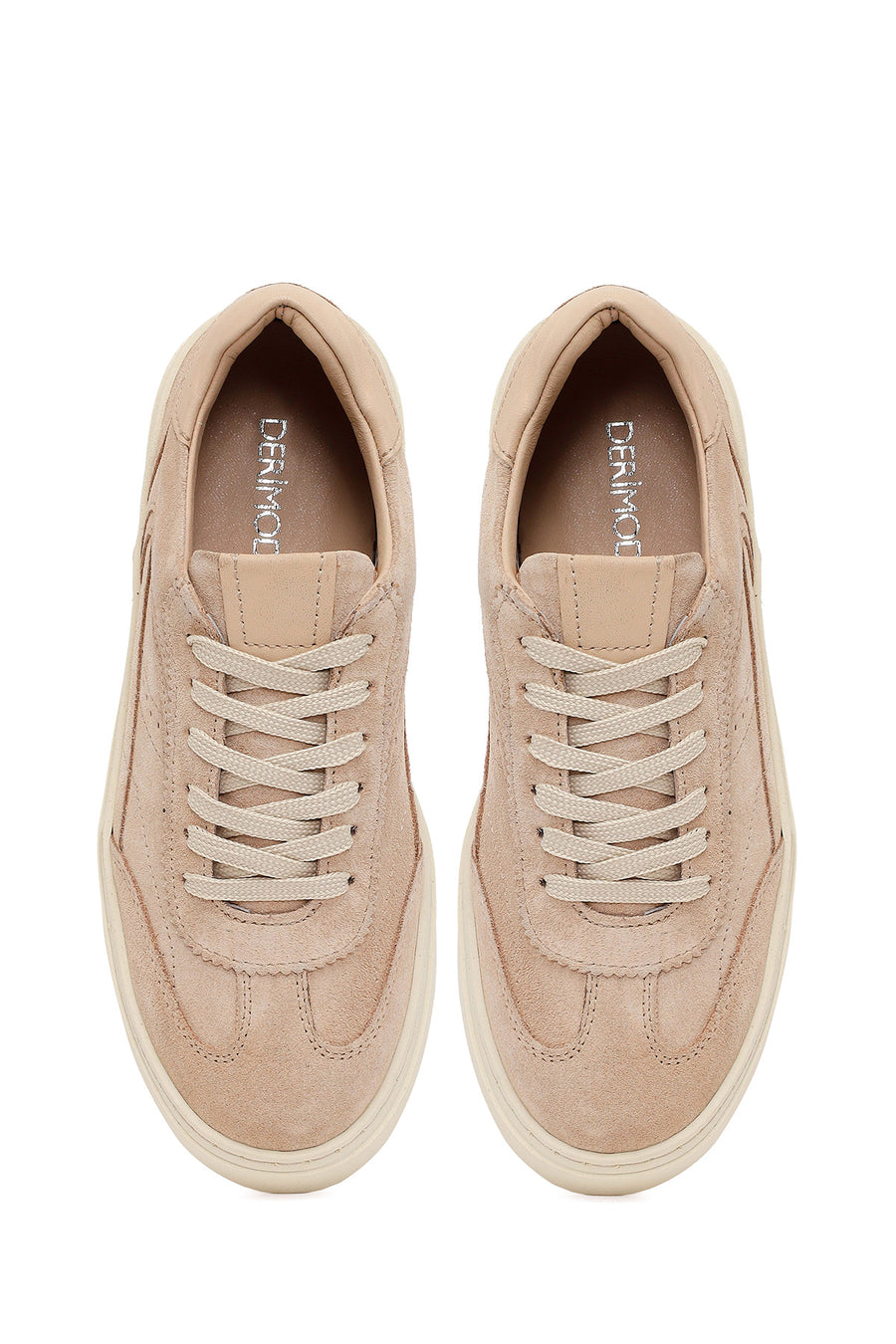 Woman Beige Lace-Up Suede Leather Sneaker