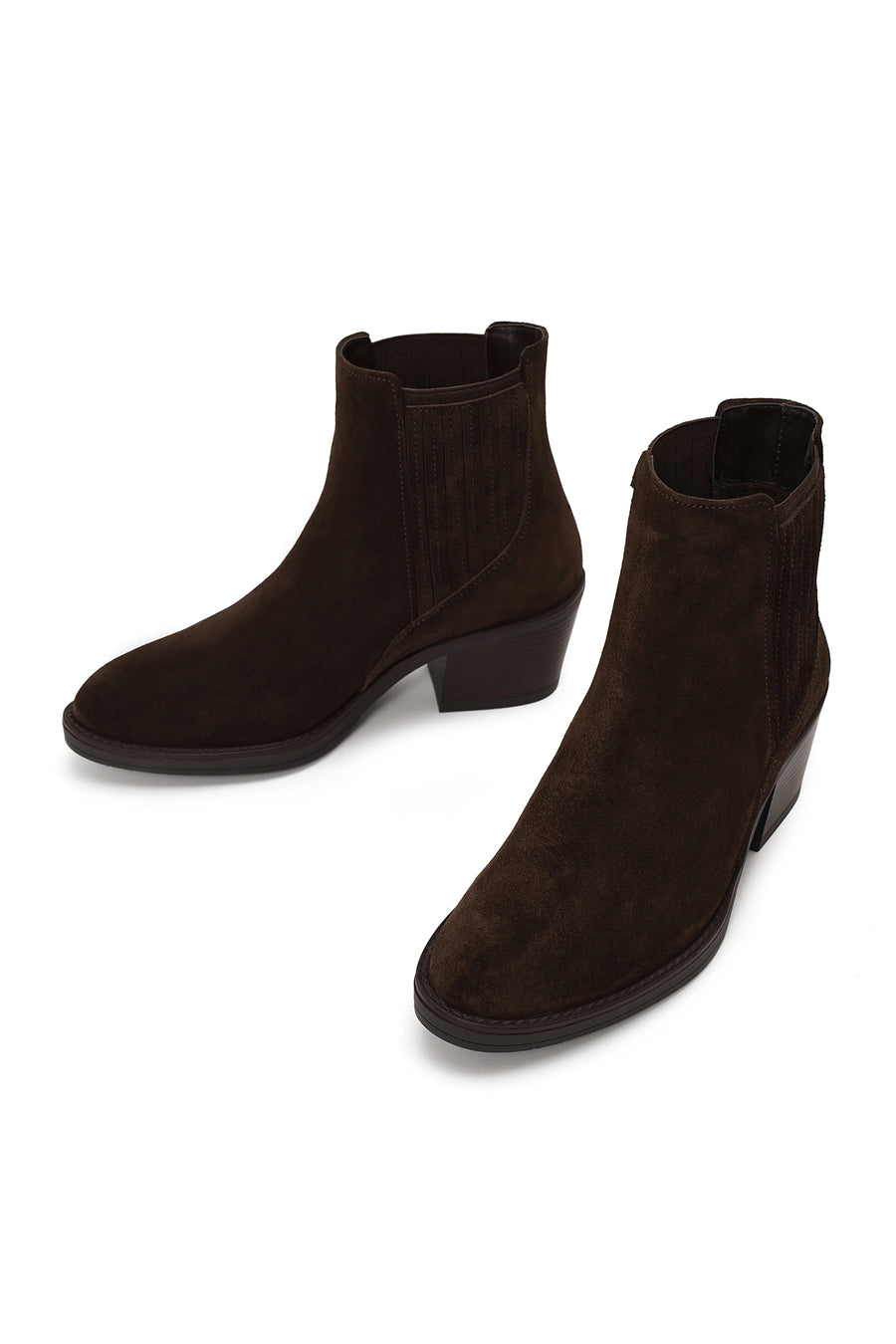 Woman Brown Chunky-Heeled Suede Chelsea Boots