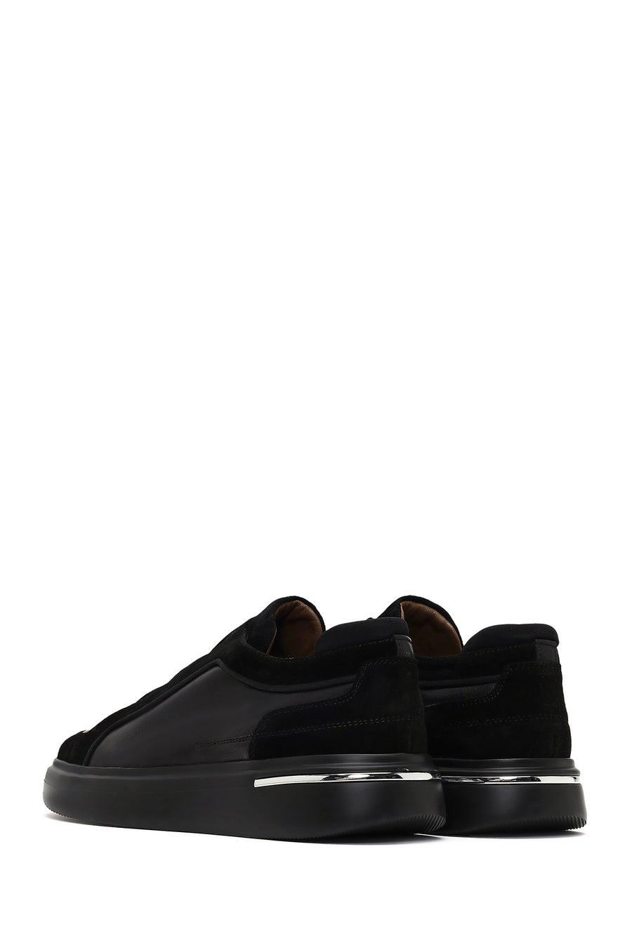 Men's Black Thick-Soled Leather Sneaker