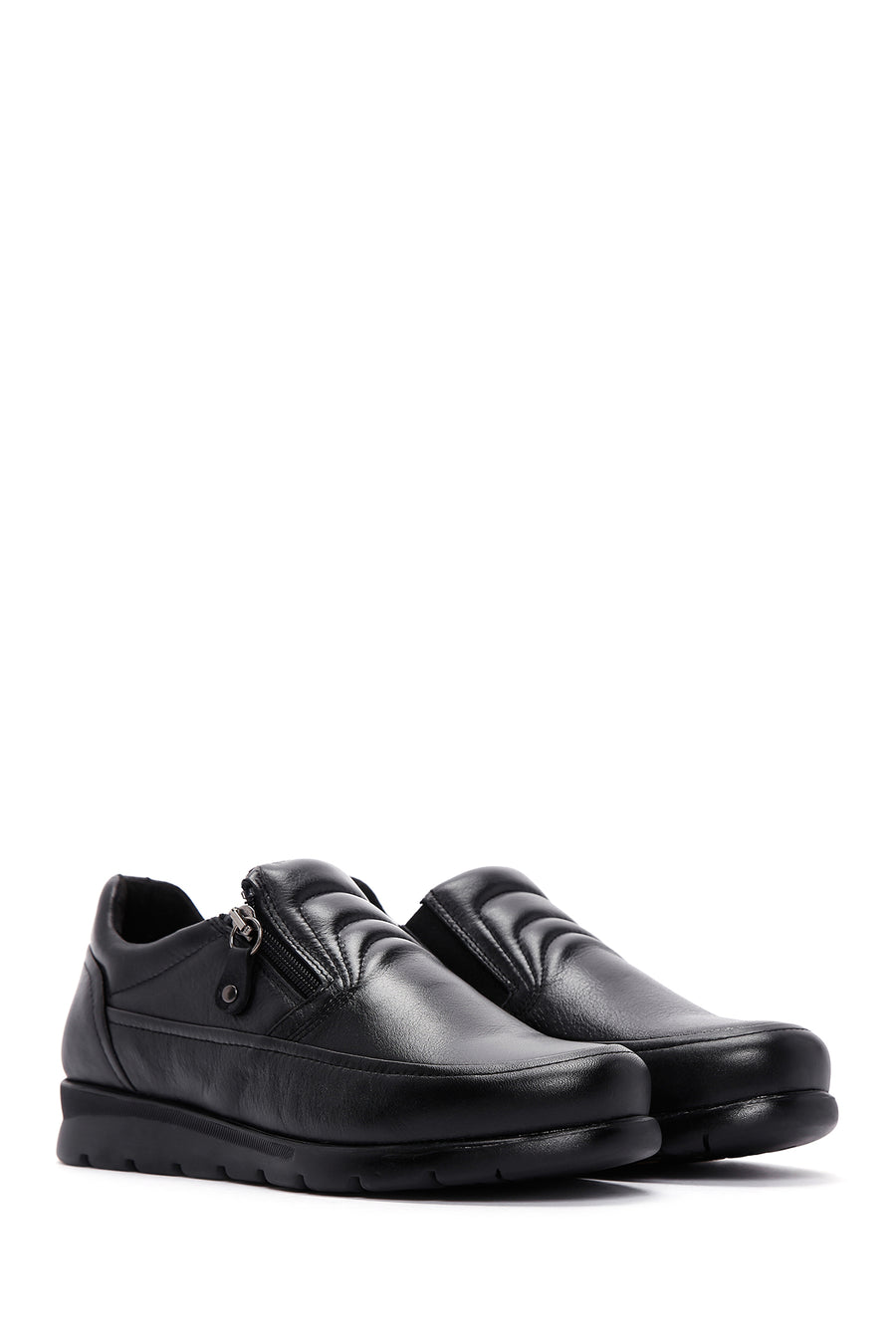 Women's Black Zippered Leather Comfort Shoes