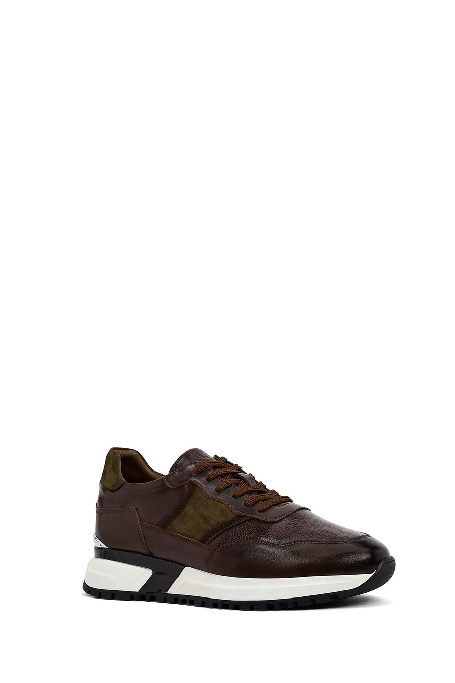 Men's Brown Lace-Up Thick-Soled Leather Casual Sneaker
