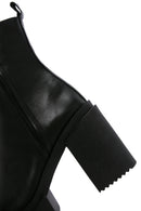 Women's Black Zippered Thick Heeled Leather Boots | Derimod