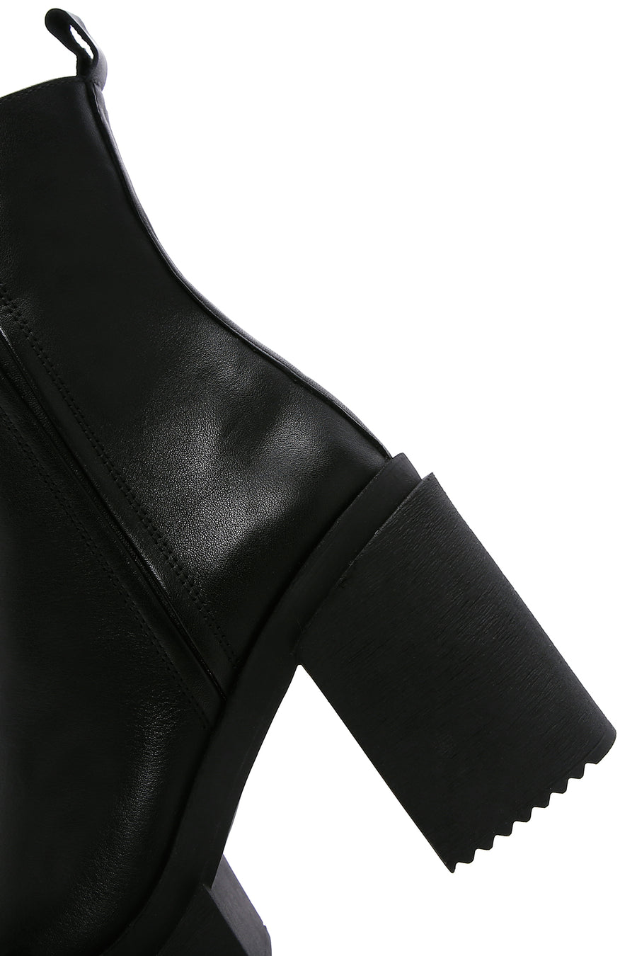 Women's Black Zippered Thick Heeled Leather Boots