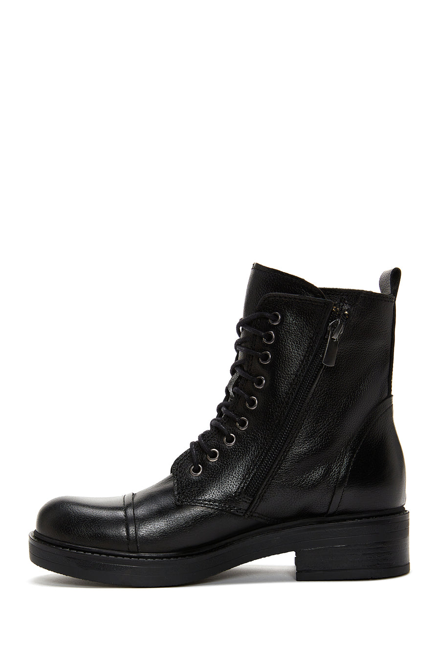 Women's Black Leather Zippered Boots