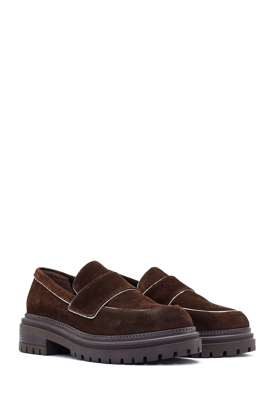 Women's Brown Thick Sole Suede Leather Masculine Loafer