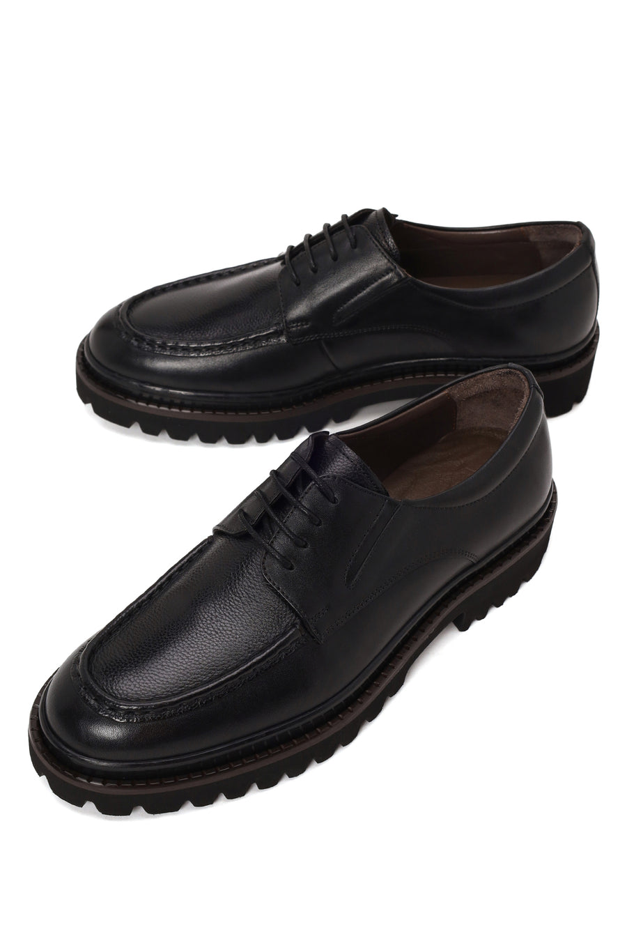 Male Black Lace-Up Thick-Soled Leather Casual Shoes