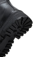 Women's Black Leather Zippered Flat Boots | Derimod
