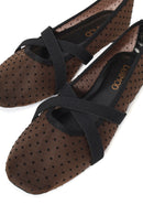 Woman Brown Patterned Fabric Ballet Flats | Derimod