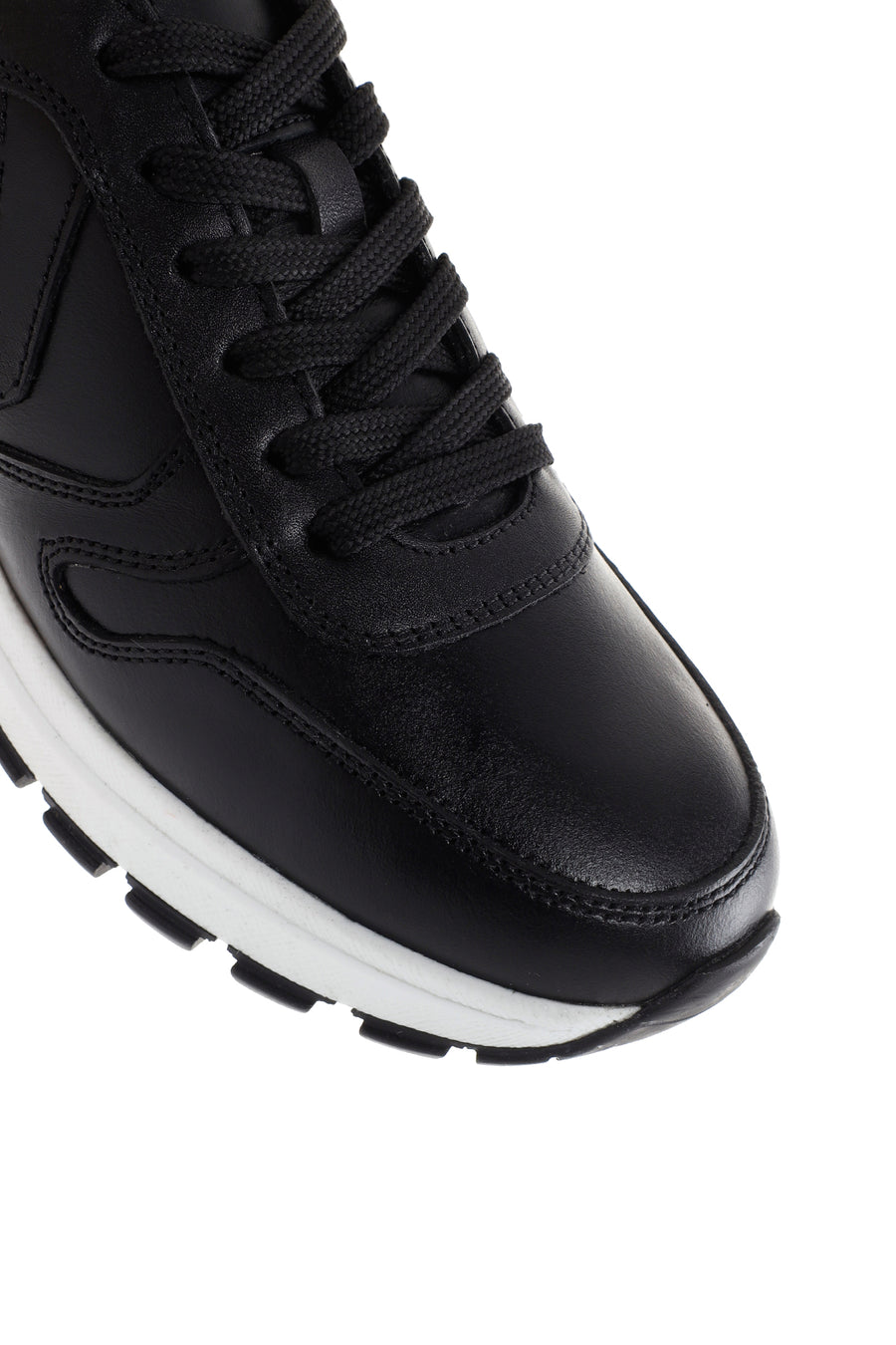 Women's Black Thick Soled Leather Sneaker