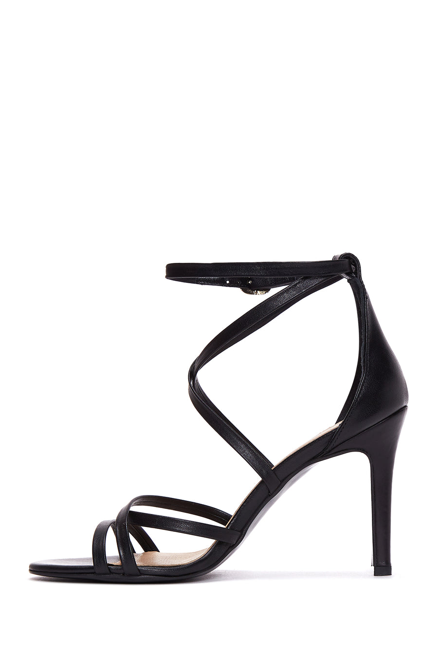 Women's Black Leather Heeled Sandals