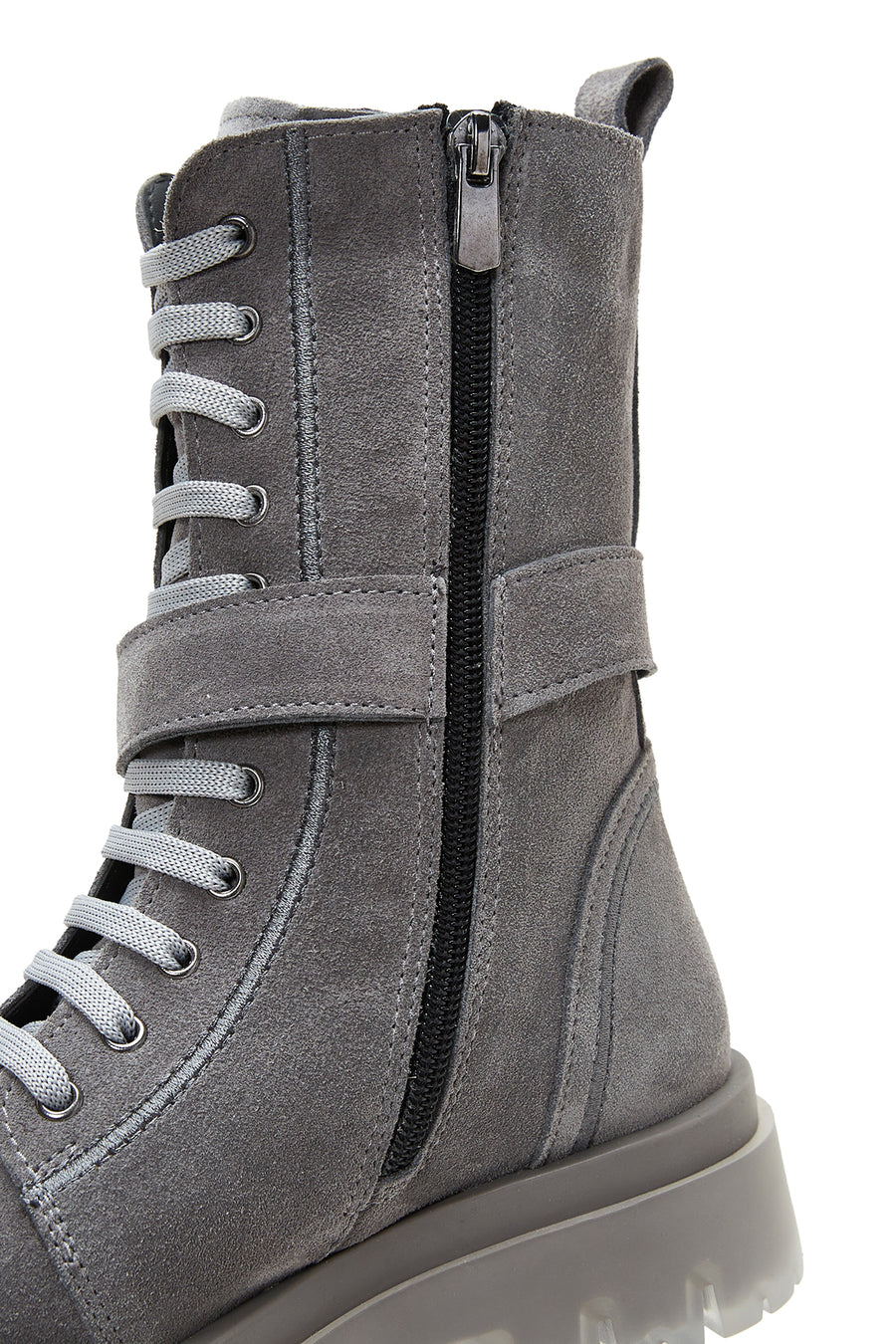 Women's Gray Suede Leather Buckle Flat Boots