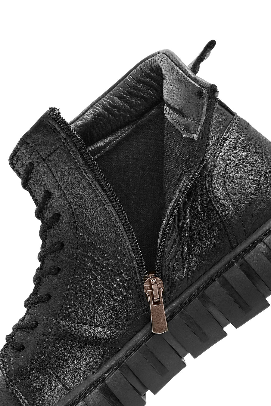 Men's Black Zippered Lace-Up Leather Boots