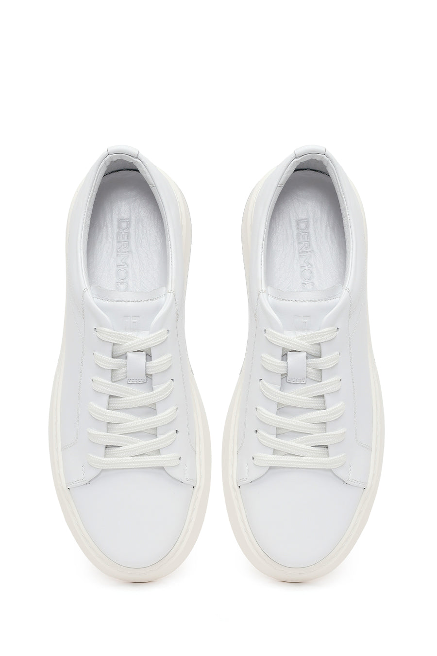 Erkek Beyaz Bağcıklı Deri Sneaker