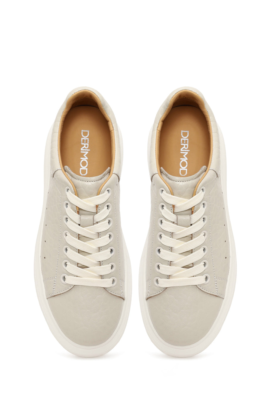 Male White Lace-Up Chunky Sole Patterned Leather Sneakers