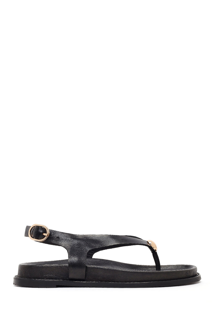 Women's Black Leather Flip-Flop Sandals with Buckle Back 26SFD550918 | Derimod