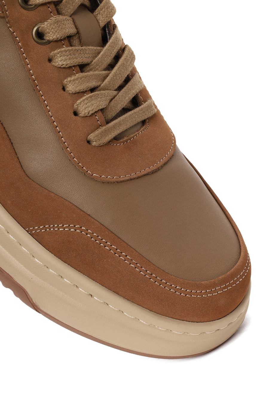 Male Mink Lace-Up Thick-Soled Leather Sneaker