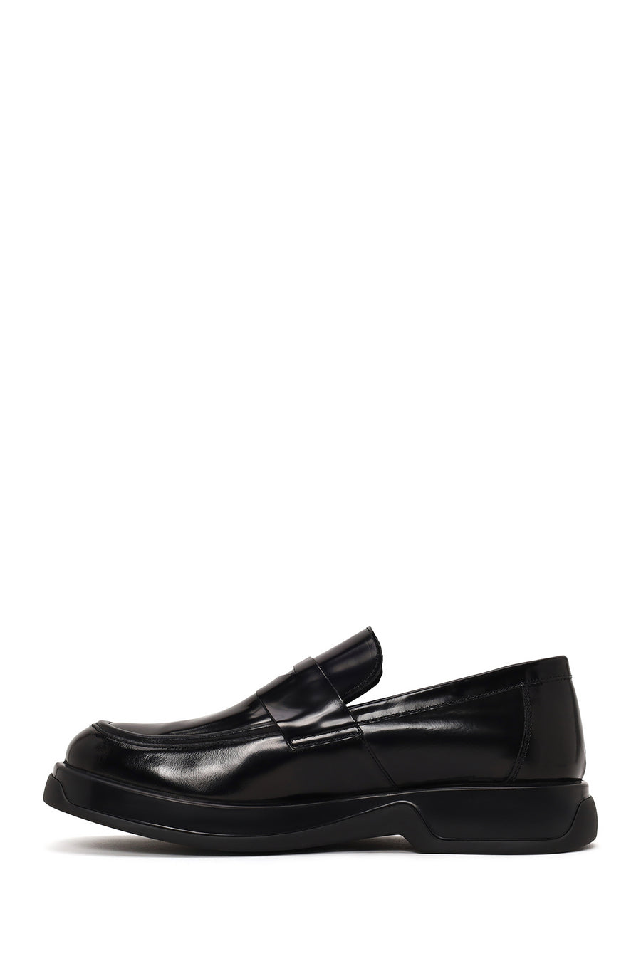 Male Black Thick-Soled Leather Casual Loafer