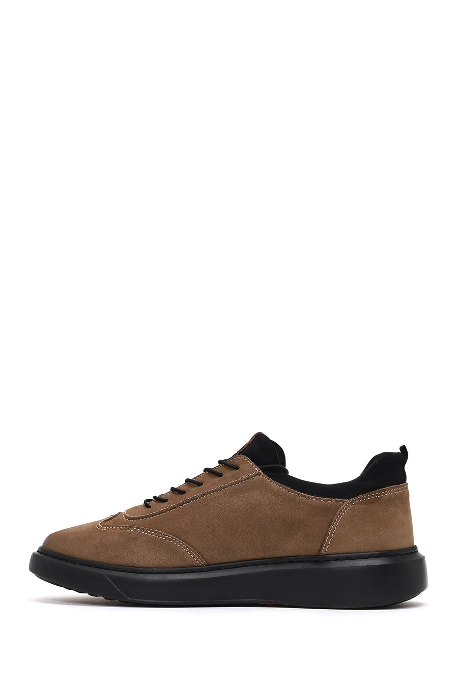 Erkek Vizon Bağcıklı Nubuk Deri Sneaker