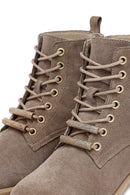 Woman Beige Lace-Up Zippered Suede Leather Boat | Derimod