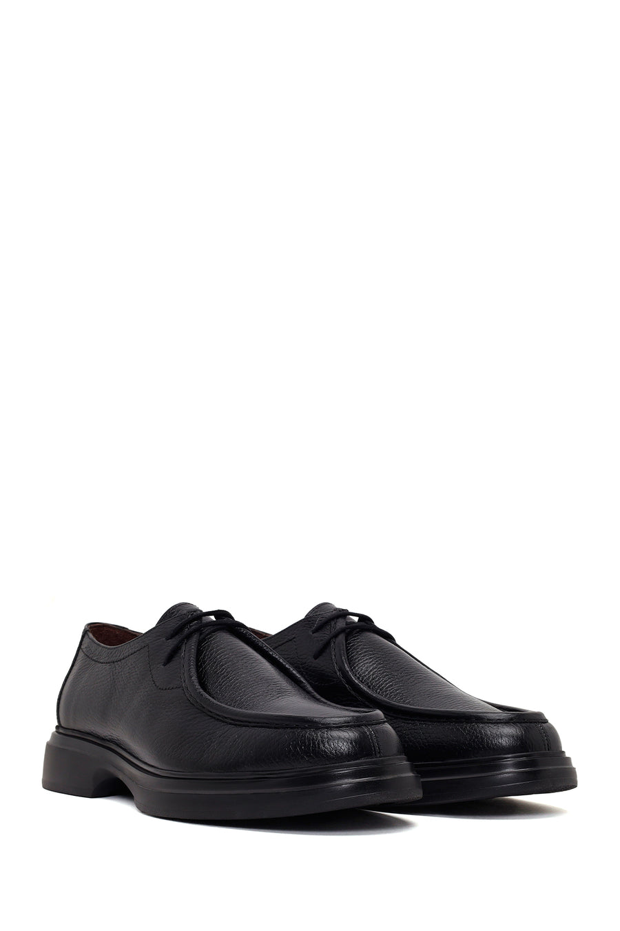 Male Black Lace-Up Thick-Soled Leather Casual Shoes