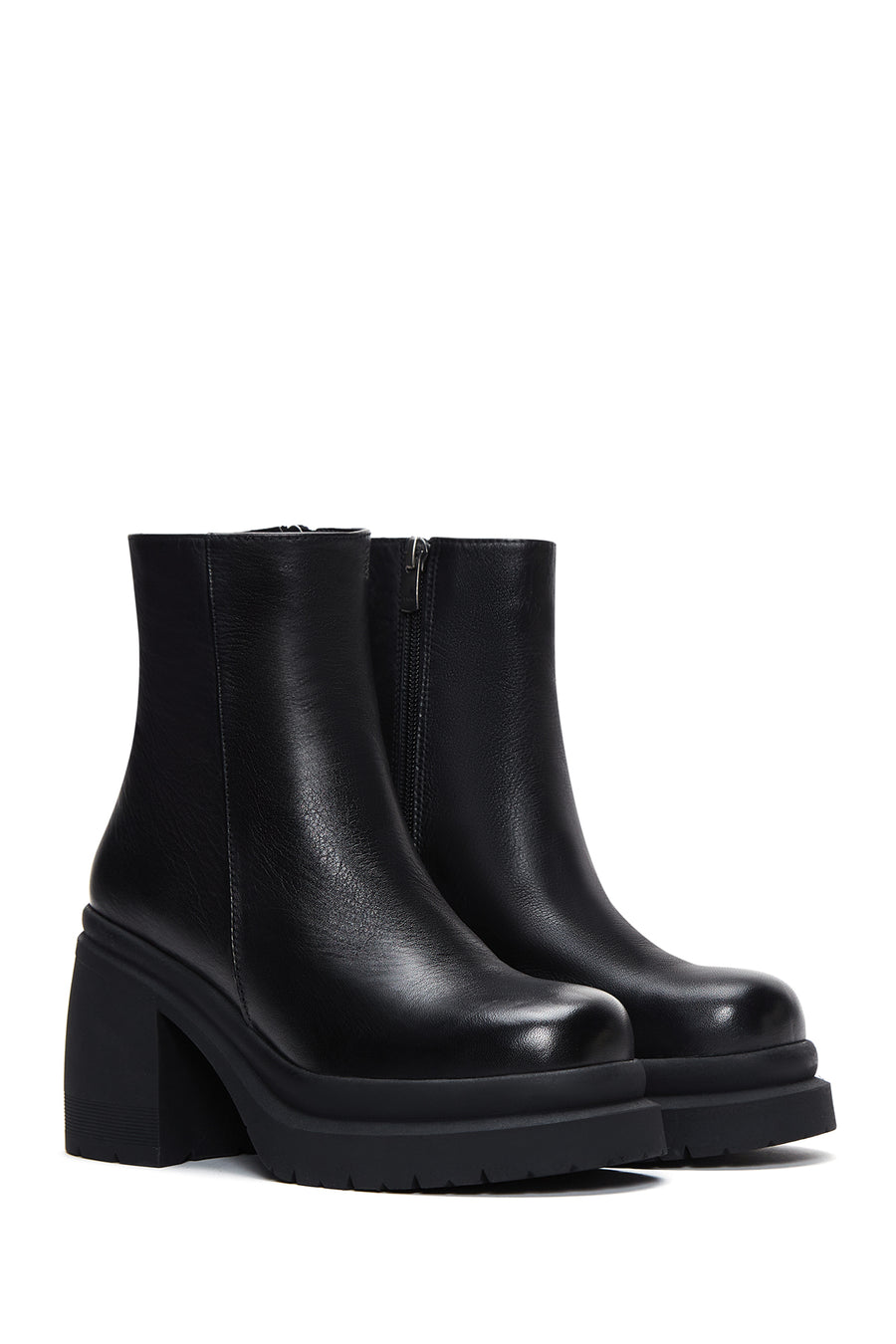 Women's Leather Platform Heeled Boots