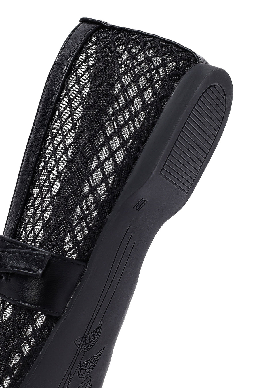 Woman Black Netted Buckled Ballerinas