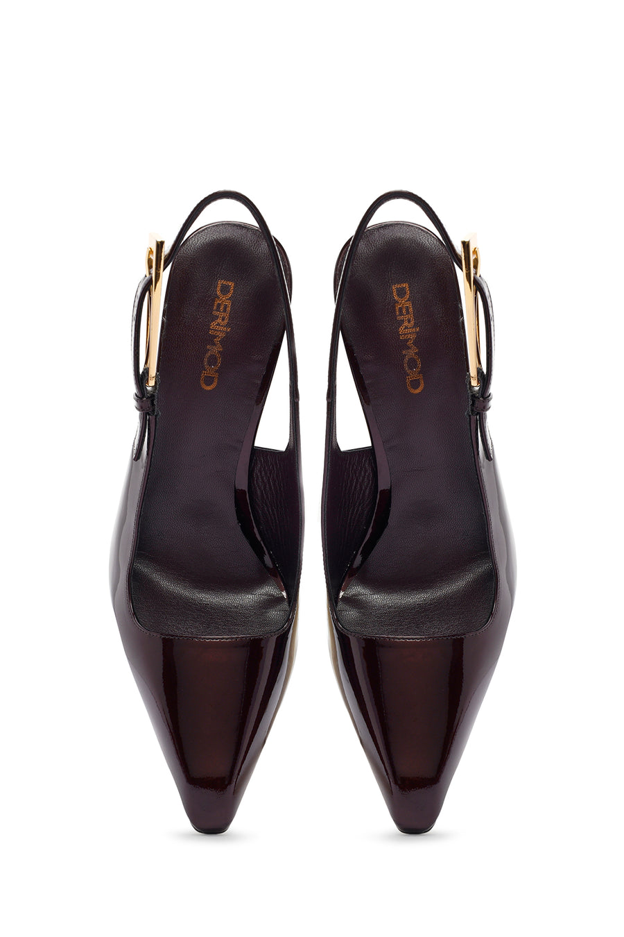 Woman Burgundy Backless High Thin-Heeled Patent Leather Leather Shoes