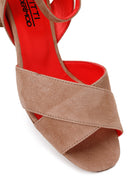 Derimod Gritti Woman Mink Ankle-Buckle Short Chunky-Heel Suede Sandal | Derimod
